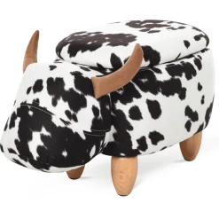 HOMCOM Kinderhocker Im Kuh Design Schwarz, Weiß, Natur