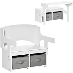 HOMCOM Kindersitzbank 2 In 1 Mit Tisch Und Schubladen Weiß