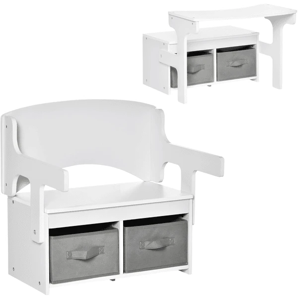 HOMCOM Kindersitzbank 2 In 1 Mit Tisch Und Schubladen Weiß 3 HOMCOM Kindersitzbank 2 In 1 Mit Tisch Und Schubladen Weiß