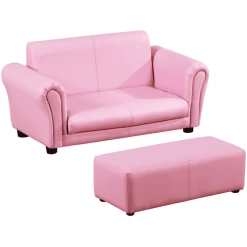 HOMCOM Kindersofa Mit Hocker Rosa