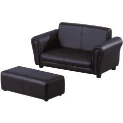 HOMCOM Kindersofa Mit Hocker Schwarz