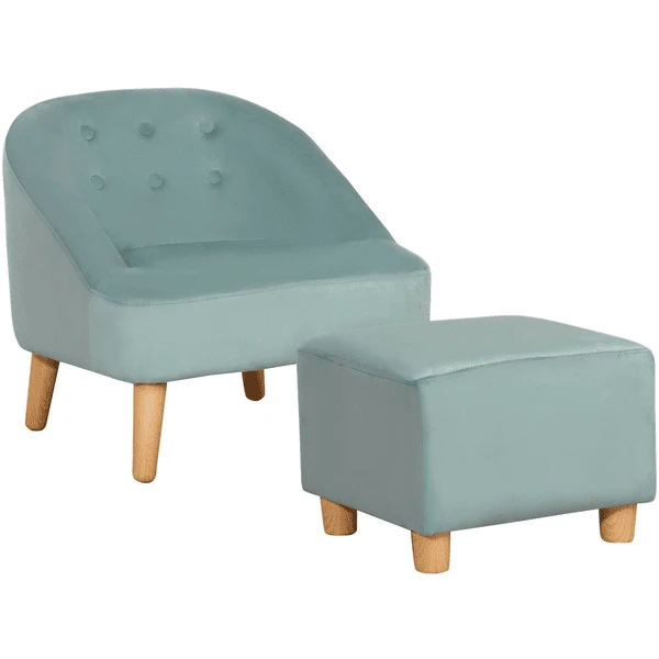 HOMCOM Kindersofa-Set Mit Fußhocker Grün 3 HOMCOM Kindersofa-Set Mit Fußhocker Grün