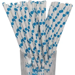 Luxentu Papier-Trinkhalme Gepunktet 19.7 Cm 100er Set Blau