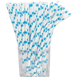 Luxentu Papier-Trinkhalme Gepunktet Mit Knick 19.7 Cm 100er Set Hellblau