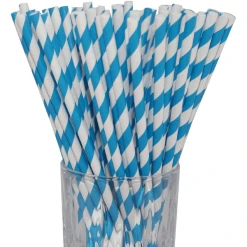 Luxentu Papier-Trinkhalme Gestreift 19.7 Cm 100er Set Blau