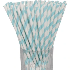 Luxentu Papier-Trinkhalme Gestreift 19.7 Cm 100er Set Hellblau
