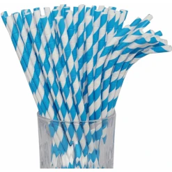 Luxentu Papier-Trinkhalme Gestreift Mit Knick 19.7 Cm 100er Set Hellblau