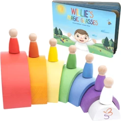 Schmetterline Holzbogen Und -puppen-Set Mit Buch "Willie´s Magic Glasses" (englisches Buch)