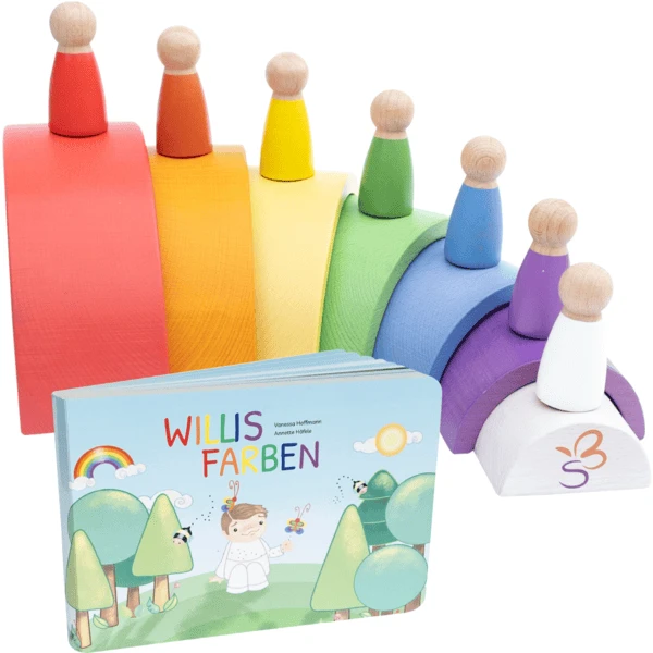 Schmetterline Holzbogen Und -puppen-Set Mit Buch "Willis Farben" 2 Schmetterline Holzbogen Und -puppen-Set Mit Buch "Willis Farben"