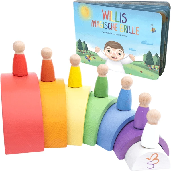 Schmetterline Holzbogen Und -puppen-Set Mit Buch "Willis Magische Brille" 3 Schmetterline Holzbogen Und -puppen-Set Mit Buch "Willis Magische Brille"